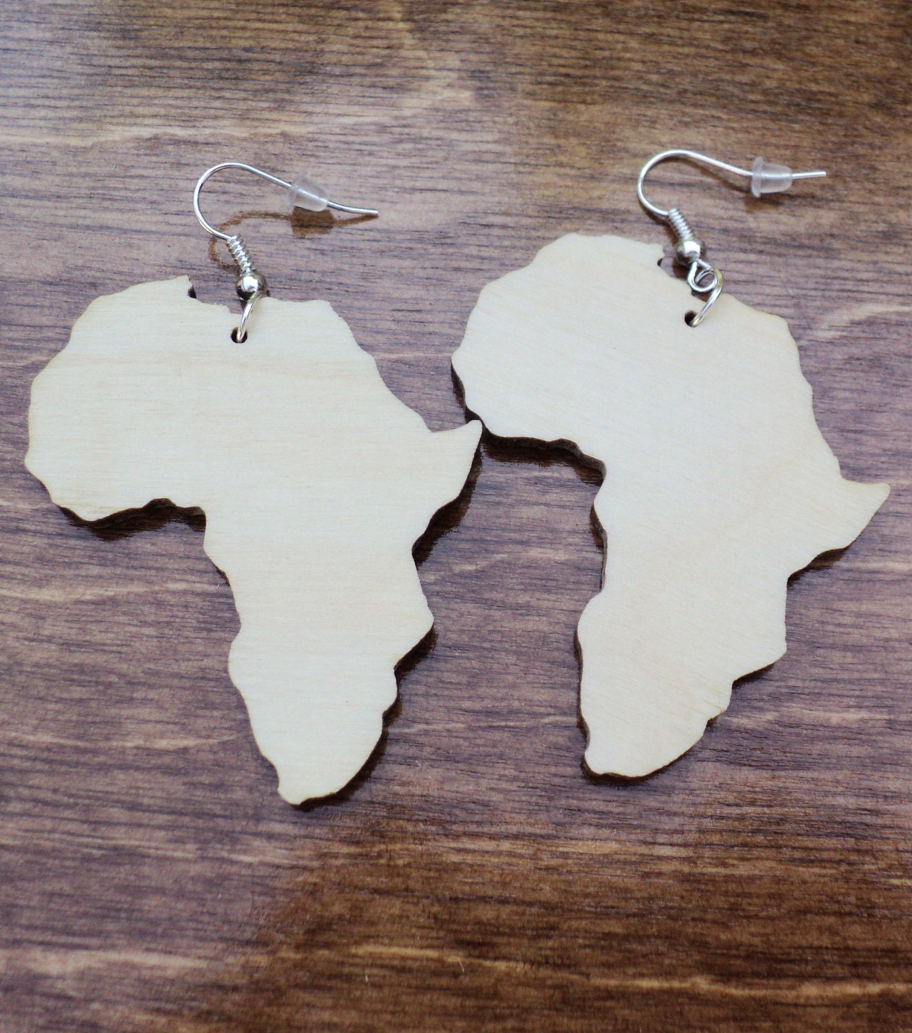 Natural wooden earrings laser cut Africa shape African map plain birch