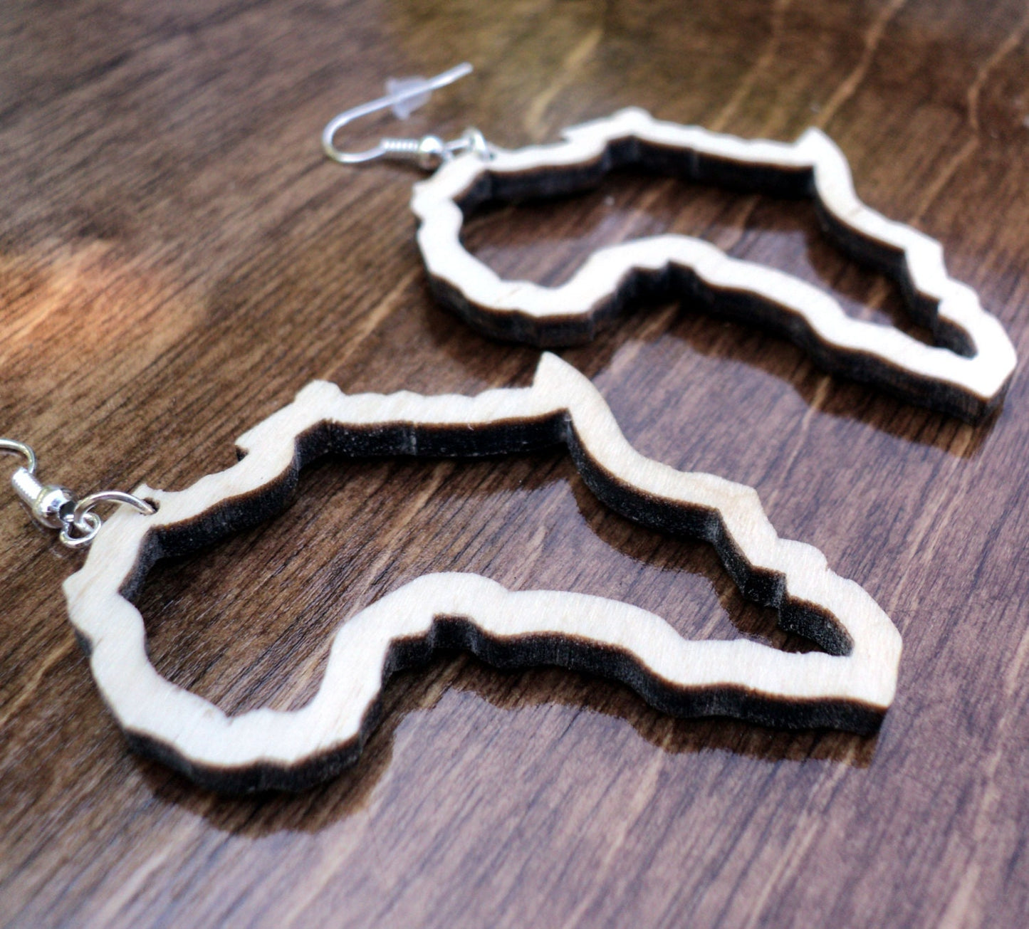 Natural wooden earrings laser cut Africa outline African map plain birch wood earrings