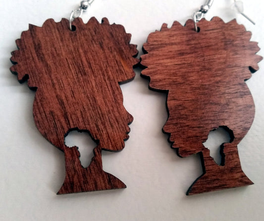 Beautiful laser cut wooden Afro silhouette earrings Africa earring deep mahogany