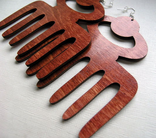 Duafe wooden earrings Africa Adinkra large natural earrings in deep mahogany